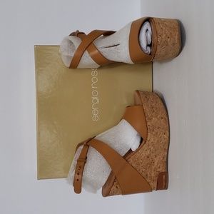 Brand New Sergio Rossi Strappy Cork Wedge Platform Sandals SZ 39.5